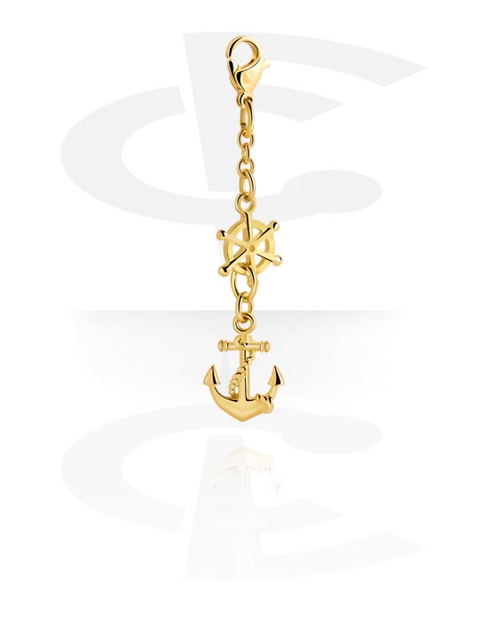 Porte-charms, Pendentif pour bracelets à pendentifs avec motif ancre, Acier chirugical 316L ,  Plaqué or