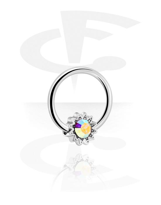 Anéis piercing, Ball closure ring (aço cirúrgico, prata, acabamento brilhante) com pedra de cristal, Aço cirúrgico 316L, Latão revestido