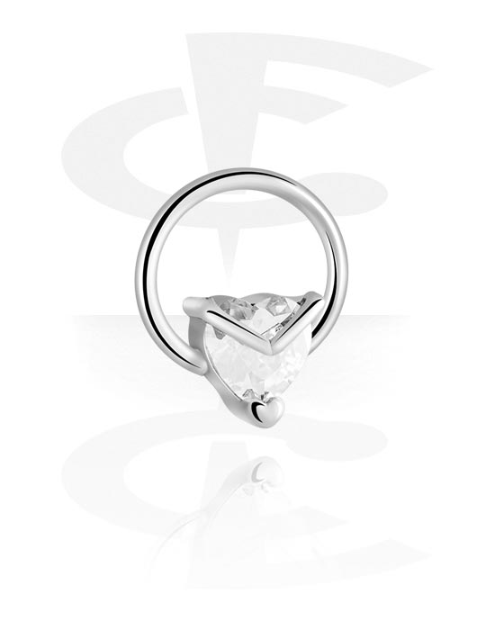 Piercing Ringe, Ring med kuglelukning (kirurgisk stål, sølv, blank finish) med hjertefront, Kirurgisk stål 316L, Pletteret messing