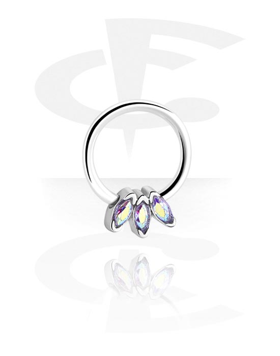 Anneaux, Ball closure ring (acier chirurgical, argent, finition brillante) avec pierres en cristal, Acier chirurgical 316L, Laiton plaqué