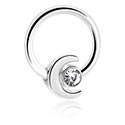 Pírsingové krúžky, Krúžok s guľôčkou (chirurgická oceľ, strieborná, lesklý povrch) s ozdoba mesiac a Kryštálový kameň, Chirurgická oceľ 316L, Pokovaná mosadz