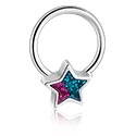Anneaux, Ball closure ring (acier chirurgical, argent, finition brillante) avec accessoire étoile, Acier chirurgical 316L, Laiton plaqué