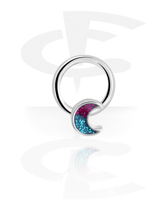 Piercing Ringe, Ring med kuglelukning (kirurgisk stål, sølv, blank finish) med månefront, Kirurgisk stål 316L