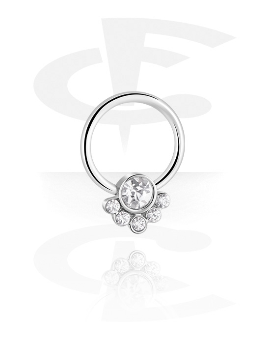Anéis piercing, Ball closure ring (aço cirúrgico, prata, acabamento brilhante) com pedras de cristal, Aço cirúrgico 316L, Latão revestido
