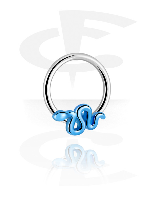 Piercingové kroužky, Kroužek s kuličkou (chirurgická ocel, stříbrná, lesklý povrch) s designem had, Chirurgická ocel 316L, Pokovená mosaz