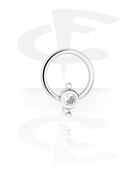 Alke za piercing, Prsten s kuglicom (kirurški čelik, srebrna, sjajna završna obrada) s kristalnim kamenom, Kirurški čelik 316L, Obloženi mesing