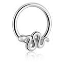 Pírsingové krúžky, Krúžok s guľôčkou (chirurgická oceľ, strieborná, lesklý povrch) s dizajnom had, Chirurgická oceľ 316L, Pokovaná mosadz