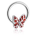 Piercing ad anello, Pallina ball closure ring (acciaio chirurgico, argento, finitura lucida) con ciondolo a farfalla e brillantino, Acciaio chirurgico 316L, Ottone placcato