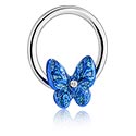 Piercingringer, Kulering (kirurgisk stål, sølv, skinnende finish) med sommerfugldesign, Kirurgisk stål 316L, Belagt messing