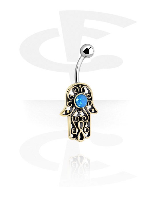 Curved Barbells, Belly button ring (surgical steel, silver, shiny finish) with "Hand of Fatima" design, Surgical Steel 316L