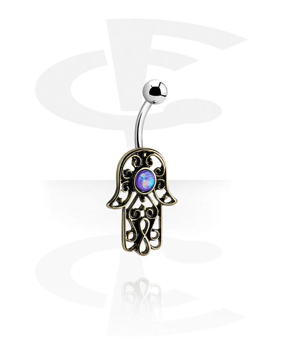 Curved Barbells, Belly button ring (surgical steel, silver, shiny finish) with "Hand of Fatima" design, Surgical Steel 316L