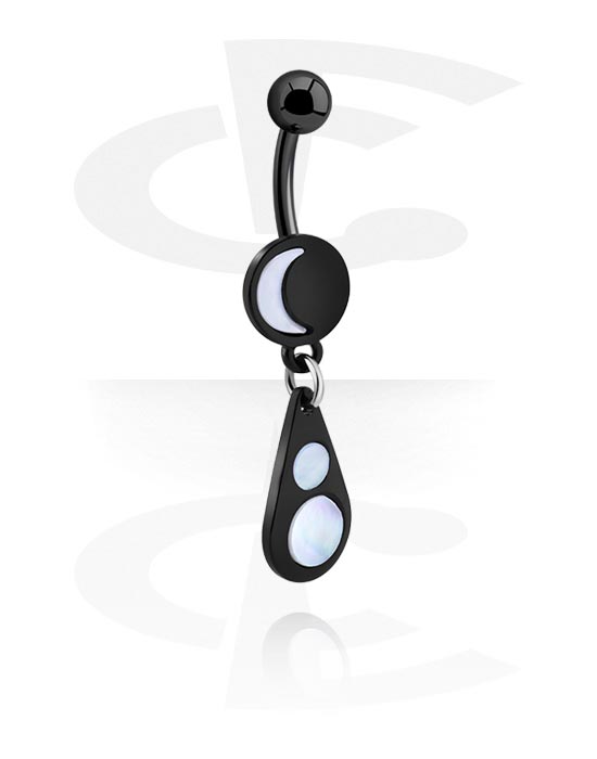 Curved Barbells, Belly button ring (surgical steel, black, shiny finish) with charm, Surgical Steel 316L, Plated Brass