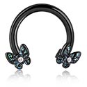 Circular barbells, Ronde barbell met vlinder-motief en kristalsteentjes, Chirurgisch staal 316L, Belegde messing