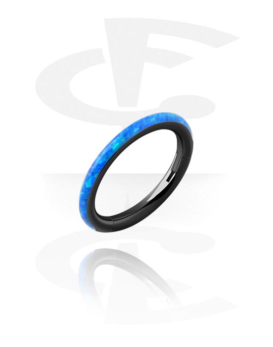 Piercing Ringe, Piercing-clicker (kirurgisk stål, sort, blank finish) med Syntetisk opal, Kirurgisk stål 316L
