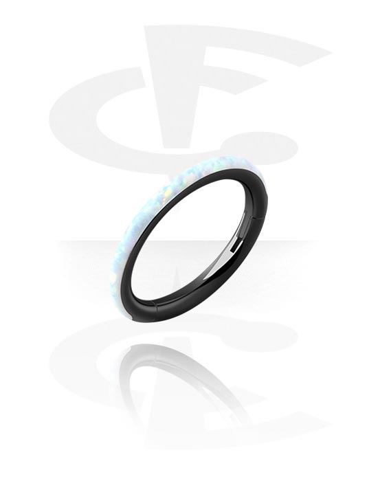 Piercing Ringe, Piercing-clicker (kirurgisk stål, sort, blank finish) med Syntetisk opal, Kirurgisk stål 316L
