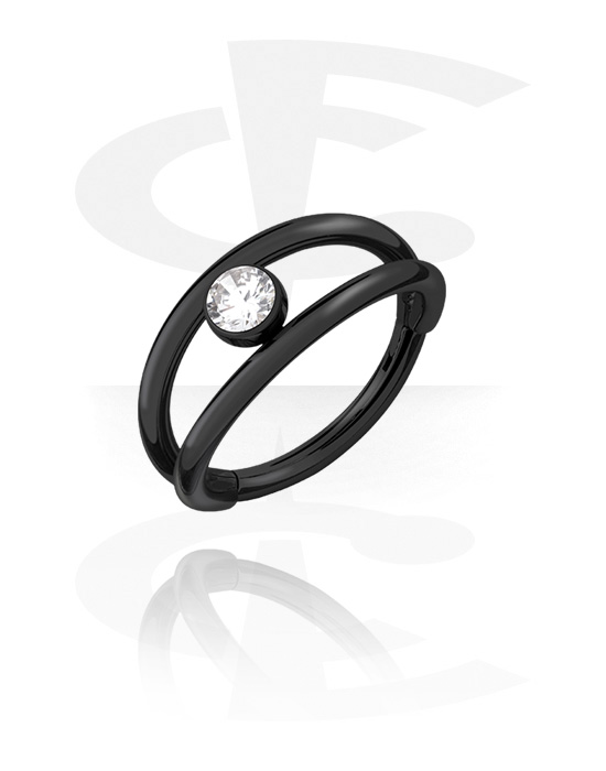 Piercing Rings, Piercing clicker (surgical steel, black, shiny finish) with crystal stone, Surgical Steel 316L