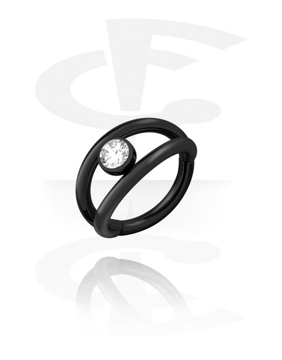 Piercing ad anello, Multi-purpose clicker (acciaio chirurgico, nero, finitura lucida) con brillantino, Acciaio chirurgico 316L