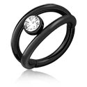 Anneaux, Multi-purpose clicker (acier chirurgical, noir, finition brillante) avec pierre en crystal, Acier chirurgical 316L