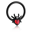 Piercing Rings, Piercing clicker (surgical steel, black, shiny finish) with spider design and crystal stones, Surgical Steel 316L ,  Plated Brass