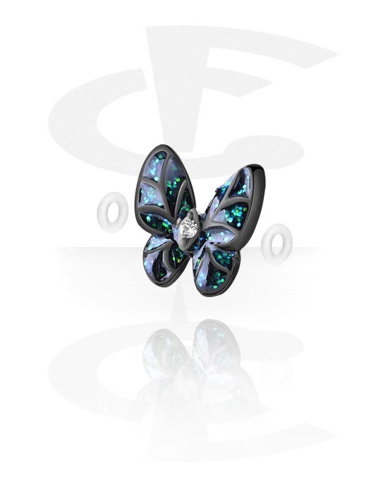Kuličky, kolíčky a další, Koncovka pro činku Industrial s designem motýl a krystalovým kamínkem, Pokovená mosaz