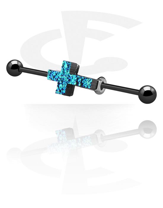 Barbells, Industrial Barbell with cross charm, Surgical Steel 316L, Plated Brass