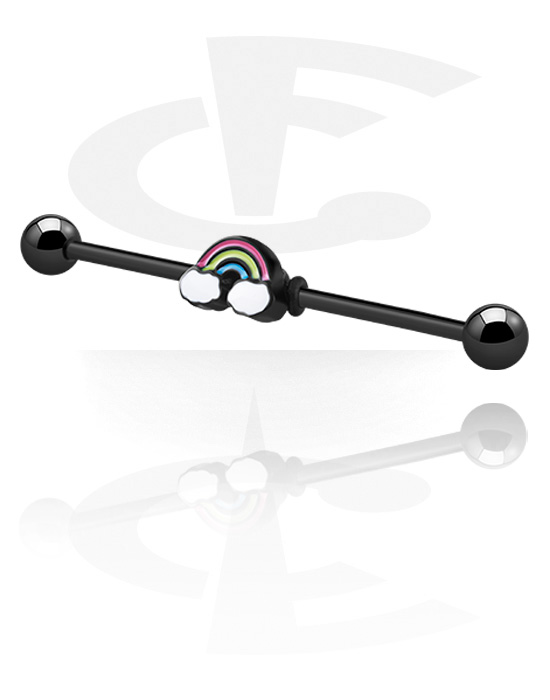 Barbells, Industrial Barbell with rainbow design, Surgical Steel 316L, Plated Brass