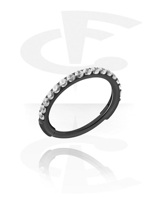 Piercing Ringe, Piercing-Klicker (Chirurgenstahl, schwarz, glänzend) mit Kristallsteinchen, Chirurgenstahl 316L