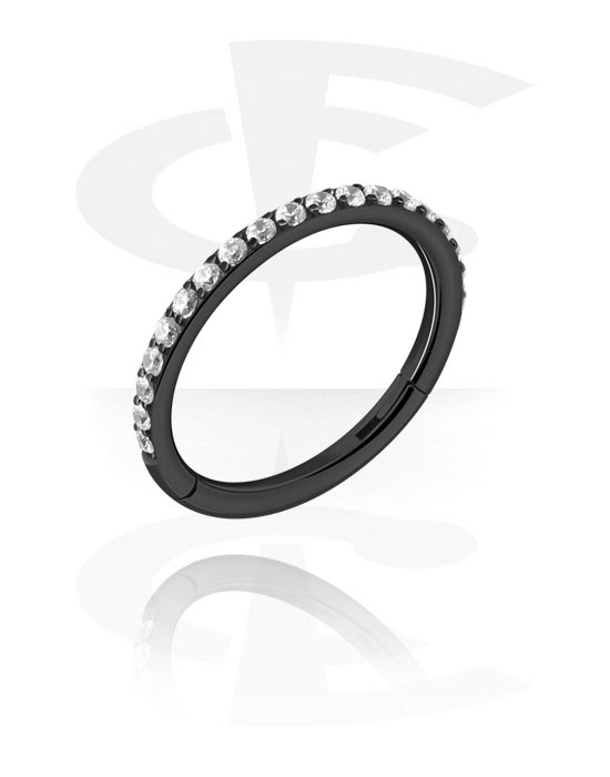 Piercing Ringe, Piercing-clicker (kirurgisk stål, sort, blank finish) med krystaller, Kirurgisk stål 316L