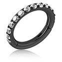 Piercingringar, Multi-purpose clicker (surgical steel, black, shiny finish) med kristallstenar, Kirurgiskt stål 316L