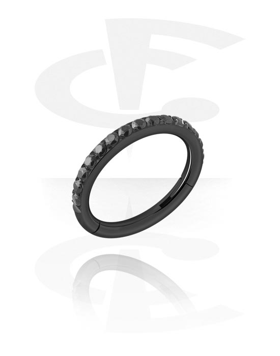 Piercing ad anello, Multi-purpose clicker (acciaio chirurgico, nero, finitura lucida) con cristallini, Acciaio chirurgico 316L