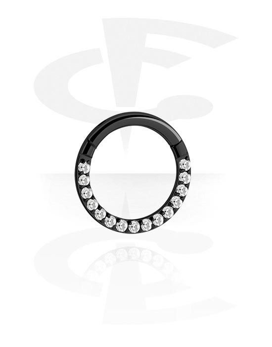 Piercing Ringe, Piercing-clicker (kirurgisk stål, sort, blank finish) med krystaller, Kirurgisk stål 316L