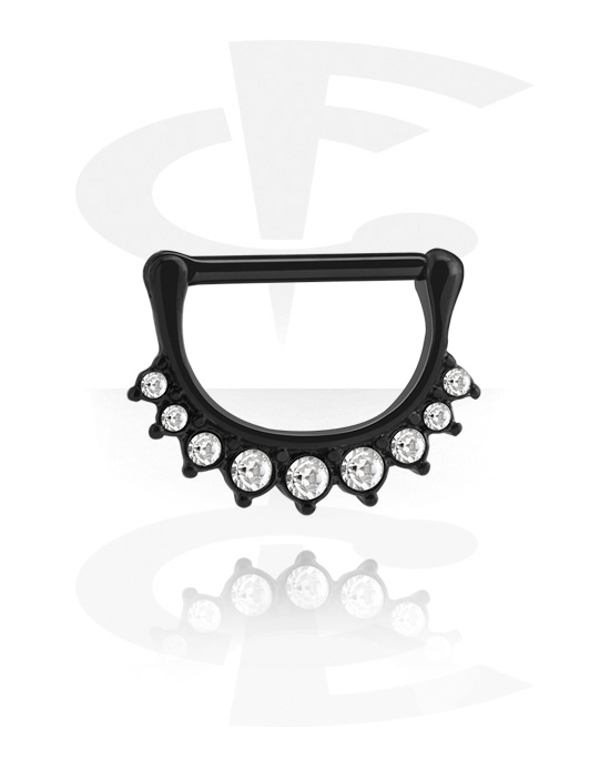 Piercingové šperky do bradavky, Clicker na bradavky s krystalovými kamínky, Černá chirurgická ocel 316L