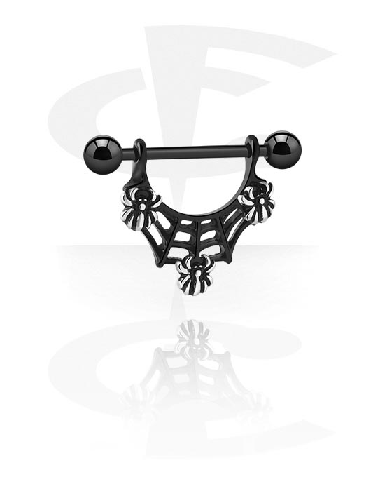 Nipple Piercings, Nipple Shield with spiderweb design, Surgical Steel 316L, Plated Brass