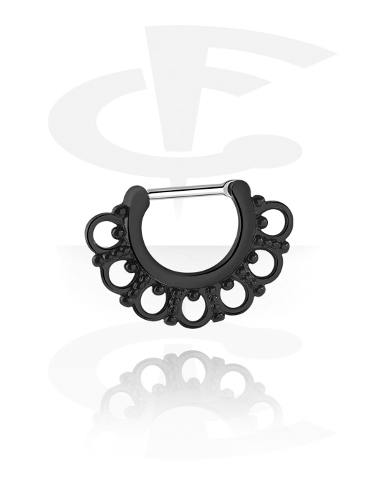 Piercing Rings, Septum clicker (surgical steel, black, shiny finish), Surgical Steel 316L, Plated Brass