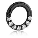 Piercing Rings, Piercing clicker (titanium, black, shiny finish) with crystal stones, Titanium ASTM F136