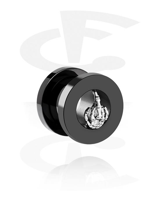 Tunnels & Plugs, Screw-on tunnel (surgical steel, black, shiny finish) with middle finger, Surgical Steel 316L