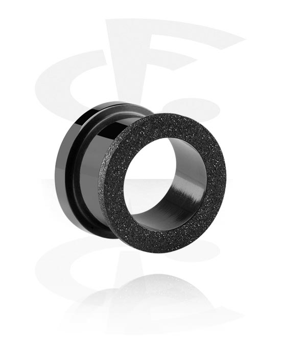 Tunnels & Plugs, Screw-on tunnel (surgical steel, black, shiny finish) with diamond look, Surgical Steel 316L