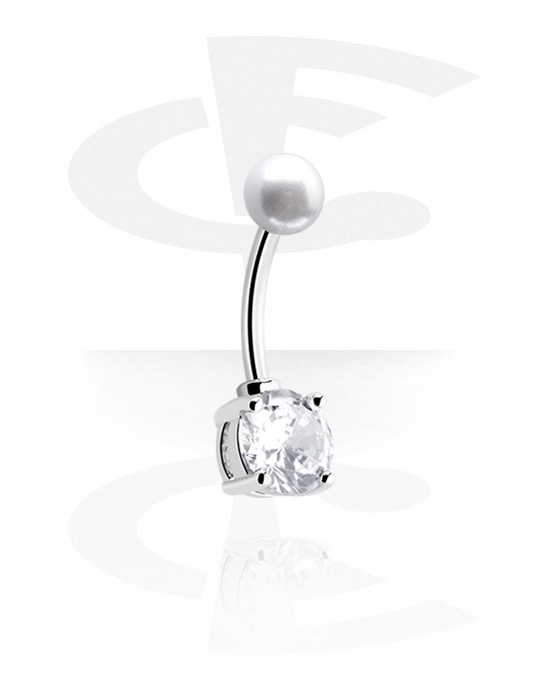 Bananer, Belly button ring (surgical steel, silver, shiny finish) med kristallsten, Kirurgiskt stål 316L, Överdragen mässing, Pärlor