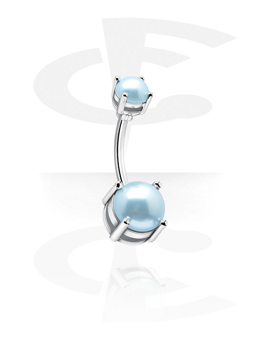 Curved Barbells, Belly button ring (surgical steel, silver, shiny finish) with imitation pearl, Surgical Steel 316L, Plated Brass