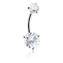 Bøyde barbeller, Navlering (kirurgisk stål, sølv, skinnende finish) med krystallsteiner, Kirurgisk stål 316L, Belagt messing