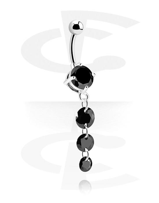 Curved Barbells, Belly button ring (surgical steel, silver, shiny finish) with crystal stones, Surgical Steel 316L ,  Plated Brass