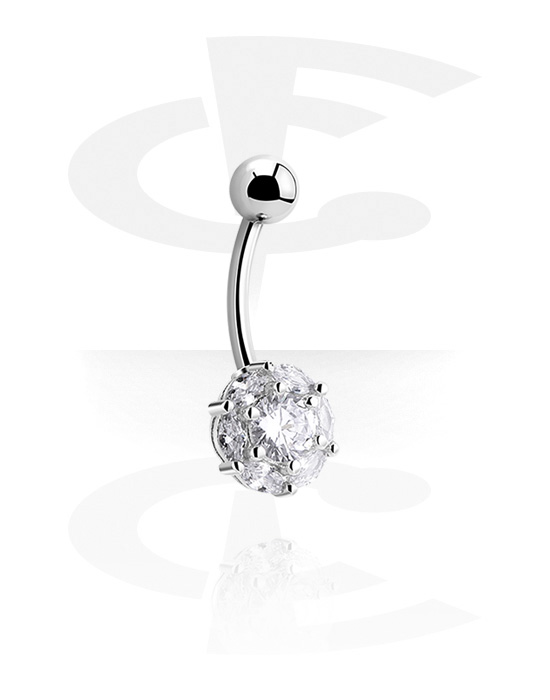 Belly button ring (surgical steel, silver, shiny finish) with crystal