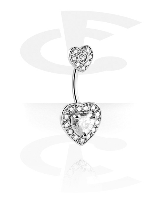 Zaobljene šipkice, Prsten za pupak (kirurški čelik, srebrna, sjajna završna obrada) s dizajnom srca, Kirurški čelik 316L