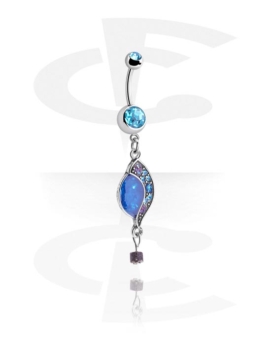 Curved Barbells, Belly button ring (surgical steel, silver, shiny finish) with crystal stones and charm, Surgical Steel 316L