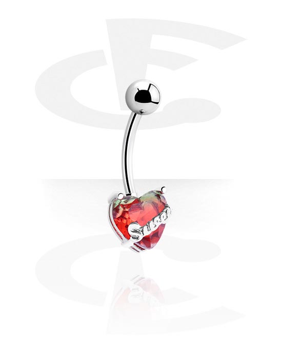 Zahnuté činky, Krúžok do pupku (chirurgická oceľ, strieborná, lesklý povrch) s Motív srdca, Chirurgická oceľ 316L