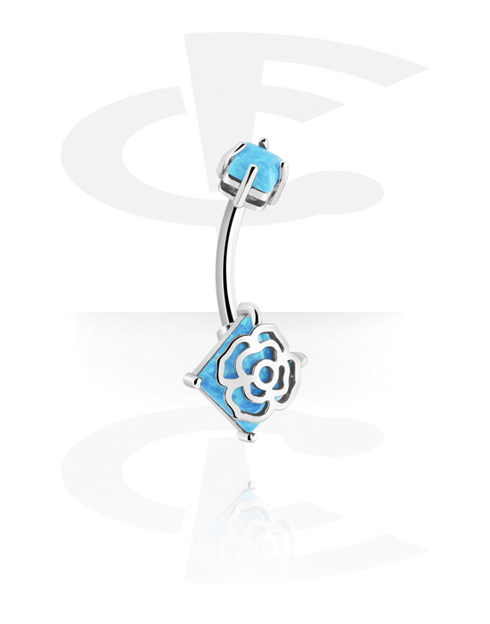 Curved Barbells, Belly button ring (surgical steel, silver, shiny finish) with flower design, Surgical Steel 316L