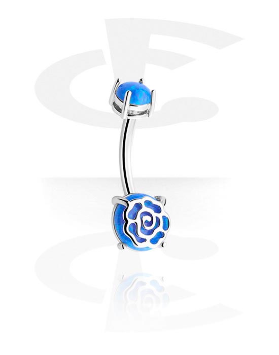 Zaobljene šipkice, Prsten za pupak (kirurški čelik, srebrna, sjajna završna obrada) s dizajnom ruže, Kirurški čelik 316L
