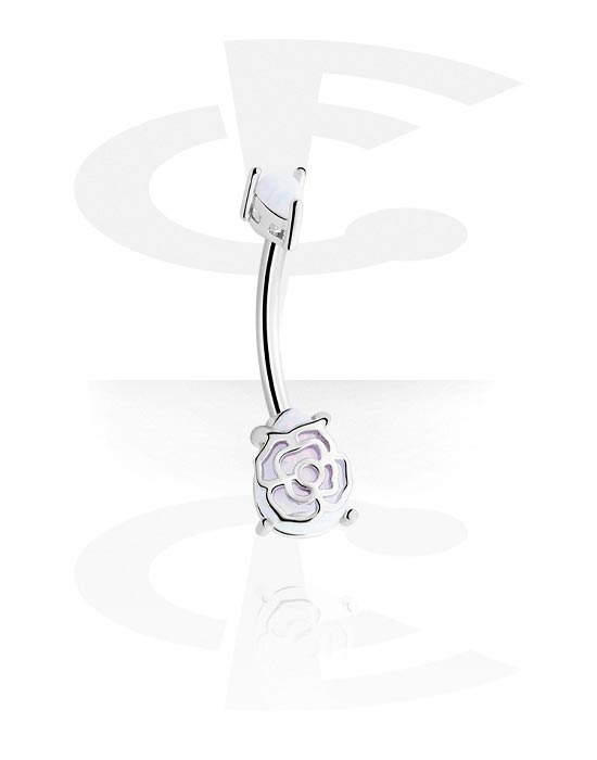 Ívelt barbellek, Belly button ring (surgical steel, silver, shiny finish) val vel rózsa dizájn, Sebészeti acél, 316L