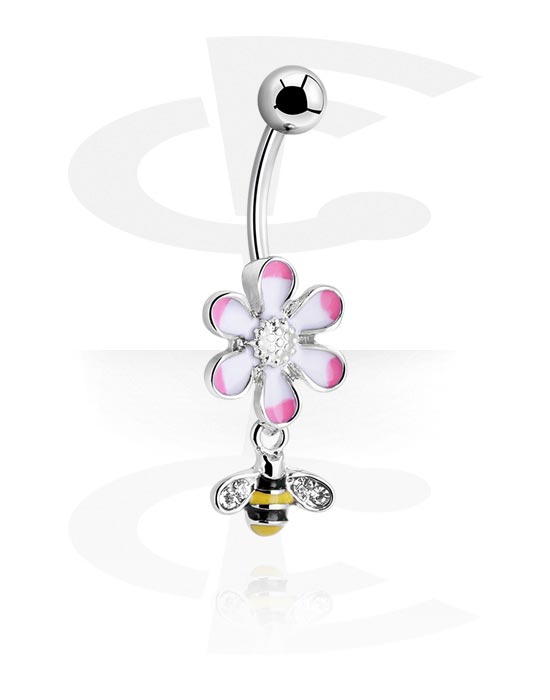 Curved Barbells, Belly button ring (surgical steel, silver, shiny finish) with bee design, Surgical Steel 316L
