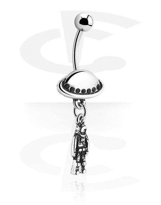 Curved Barbells, Belly button ring (surgical steel, silver, shiny finish) with planet design, Surgical Steel 316L